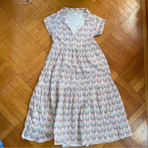 Sita Murt Brown and Blue Print Collared Maxi Dress - Picture 1 of 11